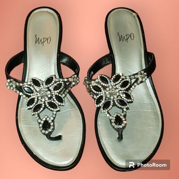 IMPO Glitzy Black Slip On Heels - Picture 1 of 8